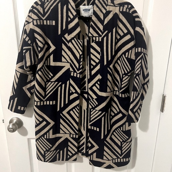 Old Navy Blue & White Geometric Open Front Coat - Picture 2 of 11